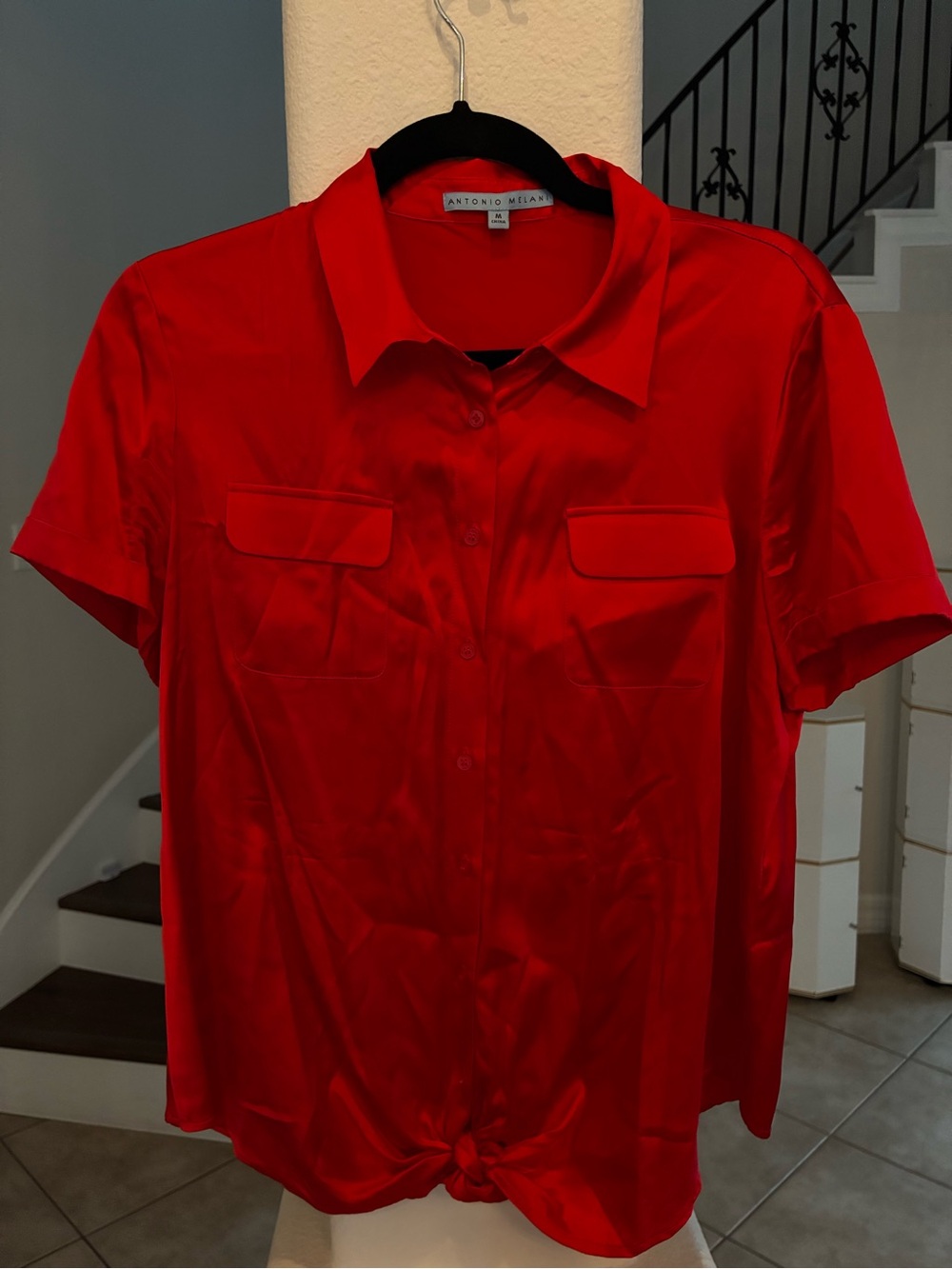 ANTONIO MELANI Bright Red Short-Sleeve Button-Down Shirt